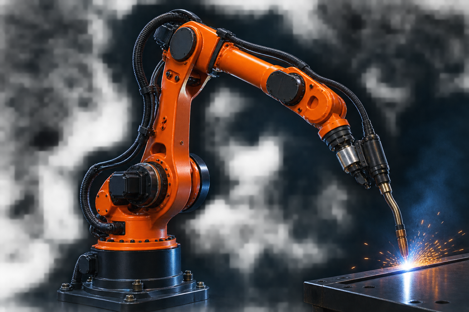 Turuncu altı eksenli endüstriyel kaynak robotu
